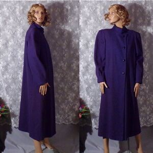 Vintage 80s Coat 1980s Purple Art Deco Revival Retro Wool Blend Size Medium M/L
